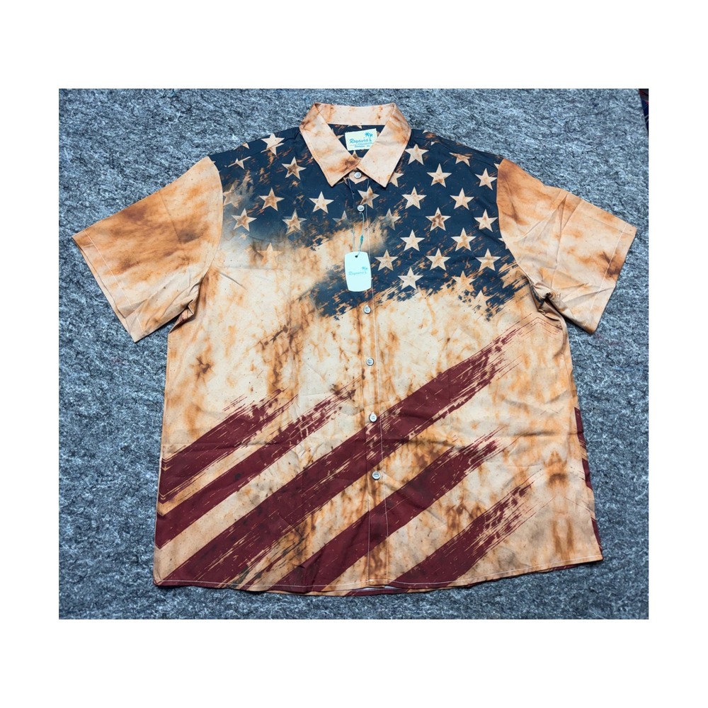 Royaura Mens XXL American Flag Hawaiian shirt Button Down Shirt